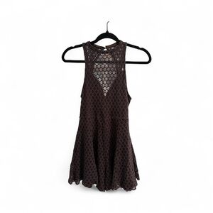 Silence + Noise Brown Crochet Lace Open Back Halter Romper Small